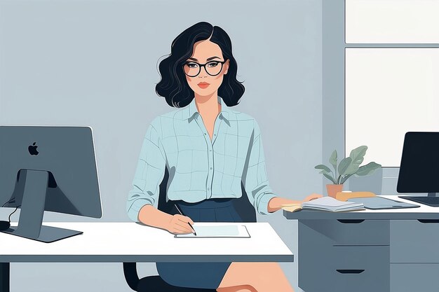 Minimalist Illustration of a Woman in Casual Office Attire Generative AI