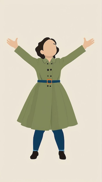 Photo minimalist illustration a woman in a coat and boots with her arms outstretched