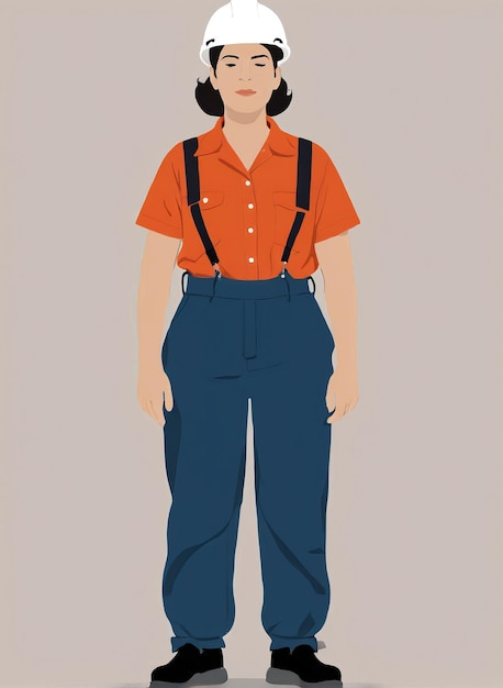 Minimalist illustration a woman in overalls and overalls stands with her hands on her hips