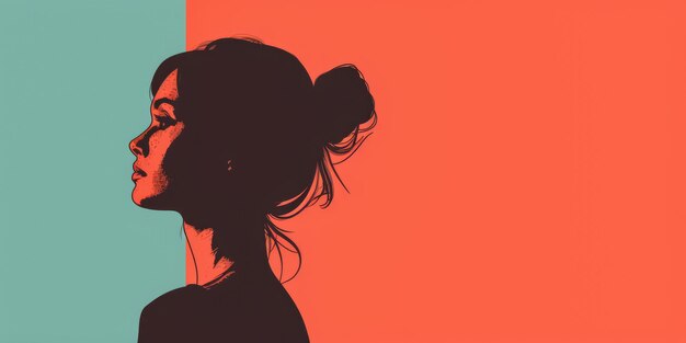 Minimalist illustration of a woman in a serene pose with copyspace for text