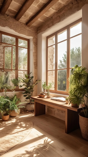地中海の家のミニマリストのイメージ 暖かい色と詳細 地中海の植物 生成