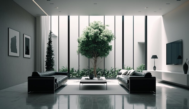 Minimalist indoor plant living room interior design AI Generated image