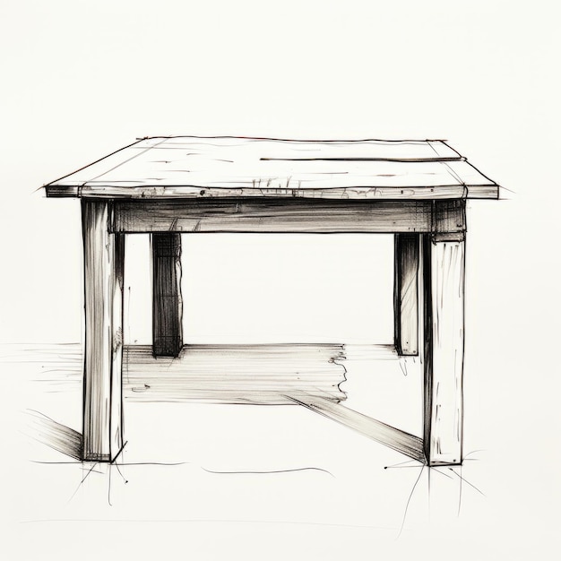 Minimalist Ink Drawing Of A Rustic Wooden Table