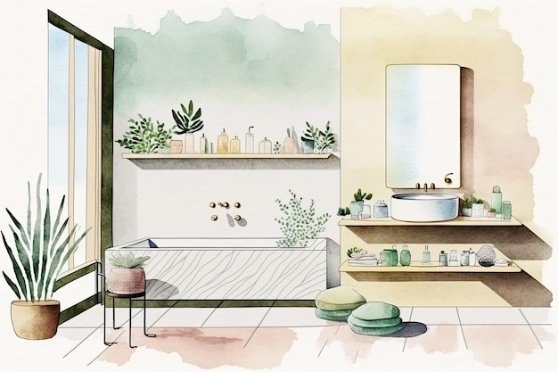 写真 浴室のためのミニマリストのインテリアデザイン 環境に優しい浴室の隔離されたカーペットの壁
