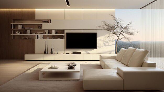 현대적인 거실의 미니멀리즘 인테리어 디자인