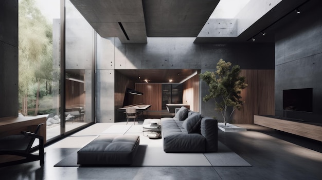 Minimalist interior design with a focus on natural light and air flow AI generated