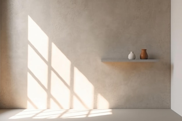 Minimalist interior design with shadows and sunlight Composition of vase in room Generative AI