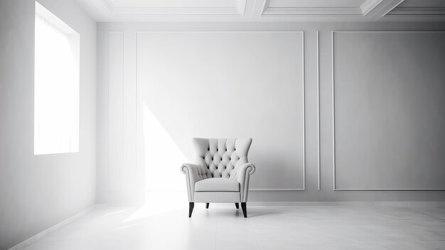 Minimalist Interior Design with White Wall Background and Chic Armchair