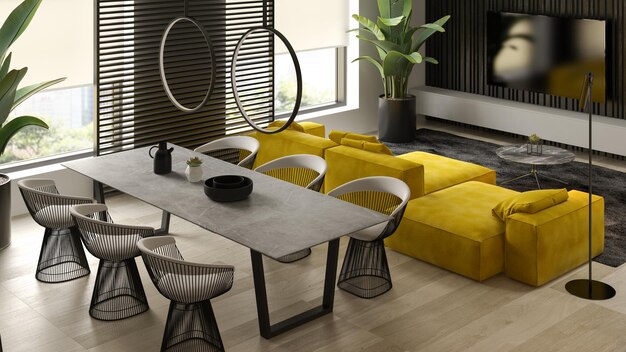 Photo minimalist interior of modern living room 3 d rendering