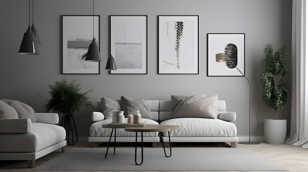 Minimalist Interior of modern living room 3D rendering generative ai