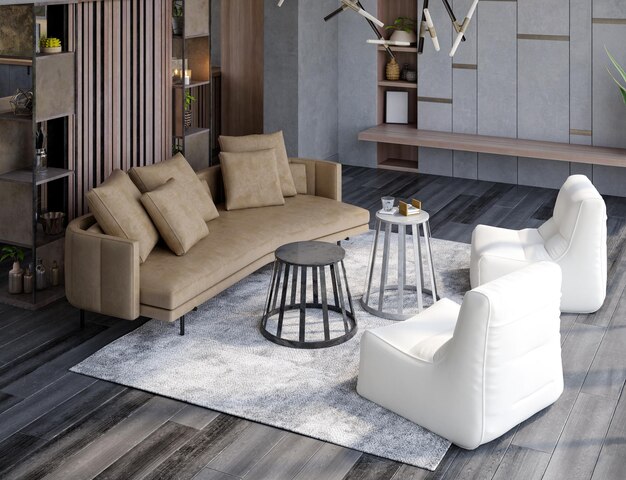 Minimalist interior of modern living room 3d rendering