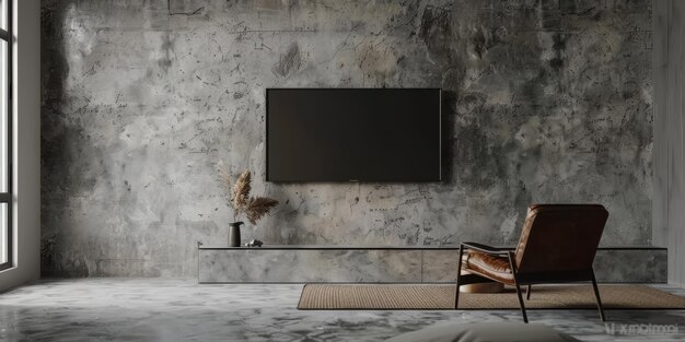 Photo minimalist interior with tv and armchair generative ai