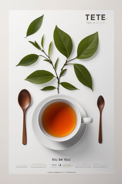 Photo minimalist international tea day poster tea on empty table tea leaves