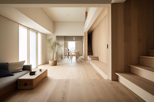 A minimalist japanese interior with sleek lines and natural materials created with generative ai