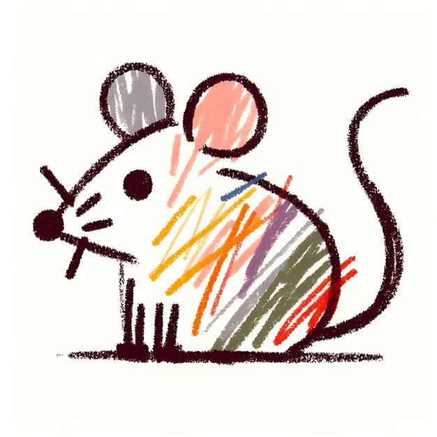 Photo minimalist kids rough abstract line sketch of mouse