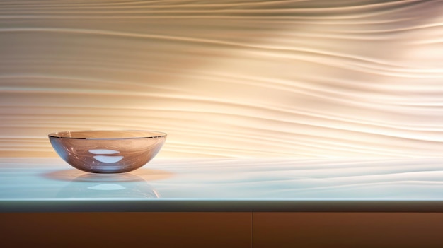 Минималистский дизайн кухонной столешницы с гладкой поверхностью и стеклянной темной чашей