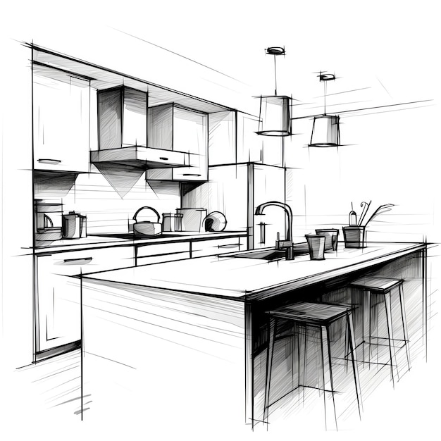 Минималистская кухня Элегантная простота в нарисованных от руки линиях