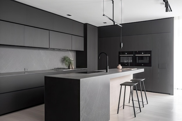 Minimalist kitchen equipped with sleek appliances and countertops