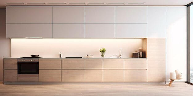 minimalist kitchen with builtin appliances and simple kitchen cabinets