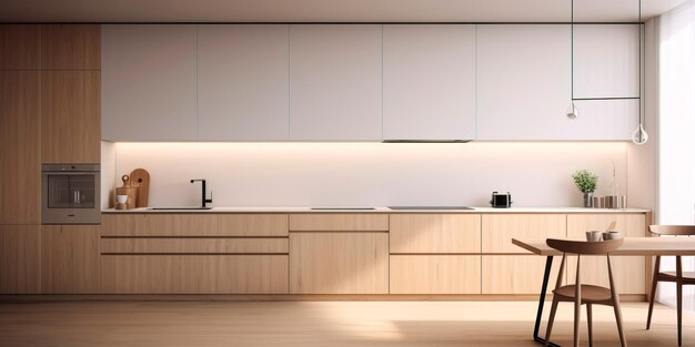 minimalist kitchen with builtin appliances and simple kitchen cabinets