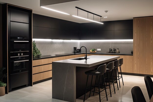 Minimalist kitchen with sleek appliances and modern fixtures