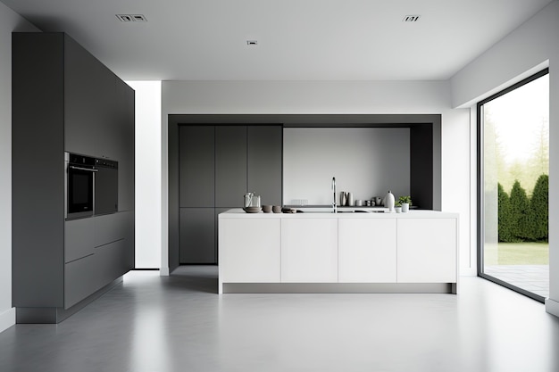 A minimalist kitchen with sleek clean lines and minimalistic design elements