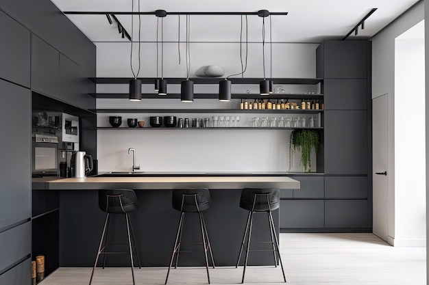 Minimalist kitchen with sleek and modern appliances open shelving and minimal decor