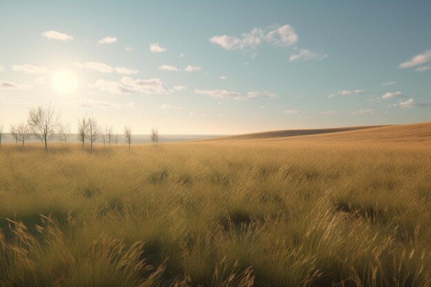 A minimalist landscape with a scenic prairie or meadow