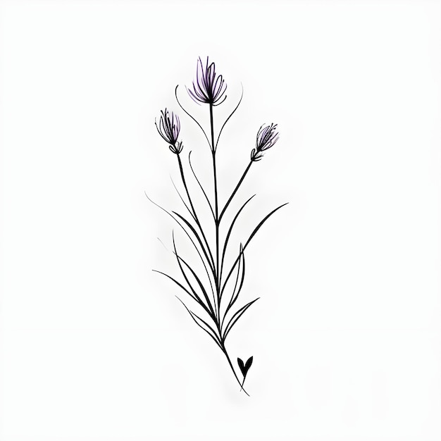 minimalist lavender flower tattoo design lines minimal black and white white background