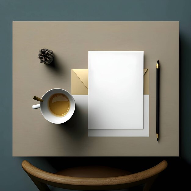 Minimalist layout white blank sheet cup pen