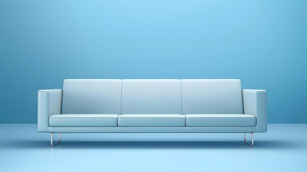 Minimalist lightblue sofa on light blue background neural network generated image