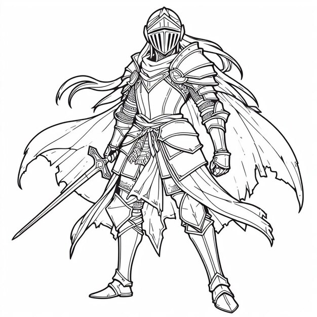 Foto disegni da colorare minimalist line art knight in stile anime