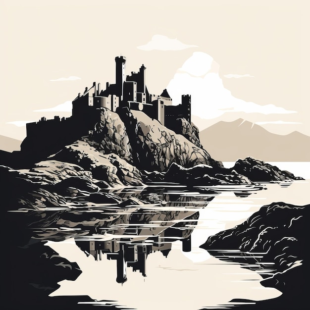 Minimalist Line Art Of Dunluce Castle Capturing The Essence Of Form And Structure