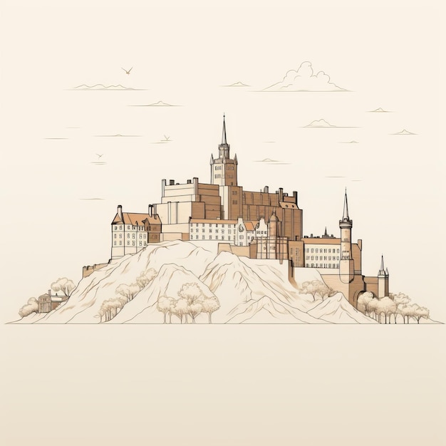 Minimalist Line Art of Edinburgh Castle