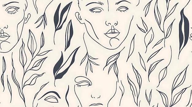 Minimalist line art face pattern