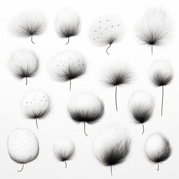 Photo minimalist line drawing of black and white dandelion flowers