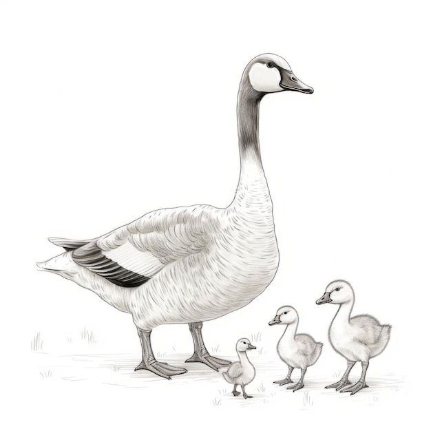 Photo minimalist line drawing of goose set on white background