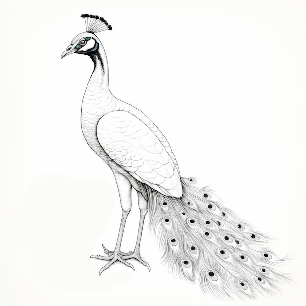 Photo minimalist line drawing of a peacock in traditional vietnamese style