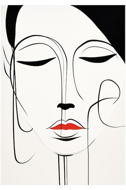 Minimalist Lineart Abstract Face One Line on White Background