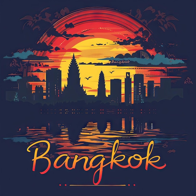 Минималистский линейный городской плакат Бангкока
