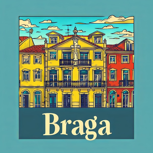 포르투갈 브라가의 미니멀리스트 라인아트 도시 포스터