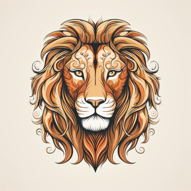 Minimalist Lion Head Illustration On Beige Background