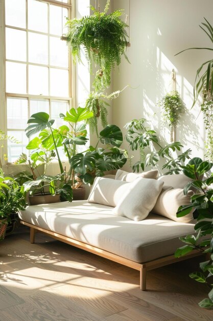 Photo a minimalist living room adorned with indoor plants