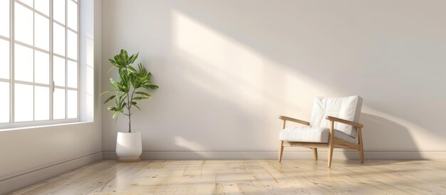 Minimalist living room interior with empty armchair