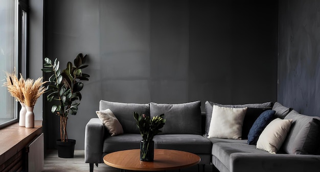 Foto soggiorno minimalista con pareti grigie