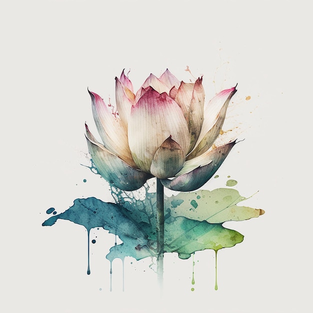 Minimalist Lotus Watercolor White Background Generative Ai