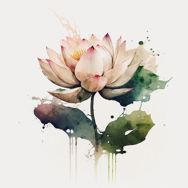 Minimalist Lotus Watercolor White Background Generative Ai