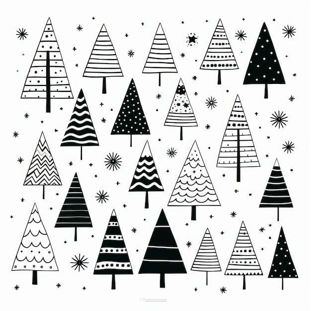 Photo minimalist magic a simple christmas tree exquisite line art and doodle delights on a pure white b