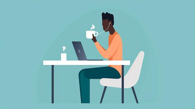 Minimalist man drinking coffee on a table vector illustration