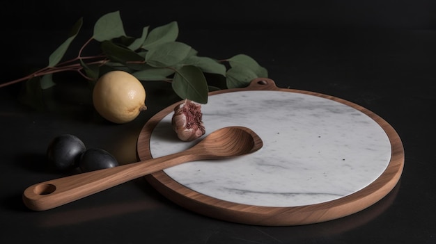 Minimalist marble and wood cutting board AI generated